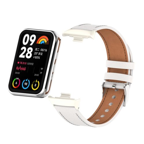 HOPMC Mi Band 8 Pro Fashion Metal Leather Bracelet Replacement Wristbands Strap Compatible for Xiaomi 8 Pro Leather Strap （Not included Tracker ） (White), 230MM