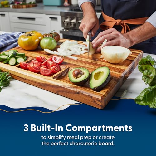 Sonder Los Angeles Bradbury Edge Grain Teak Wood Cutting Board 20x15in - Large Gourmet Kitchen Chopping Block