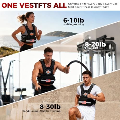 WANOON Adjustable Weighted Vest for Men & Women - 8-30 lb Black