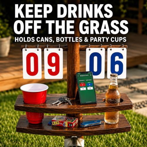 Cornhole Scoreboard with Drink Holders and Magnetic Bottle Opener – Weatherproof Outdoor Game Accessory