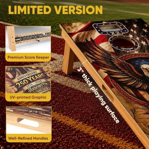 ARBORYTH Bald Eagle Regulation Cornhole Board Set 4x2 ft or 3x2 ft with Double Holes