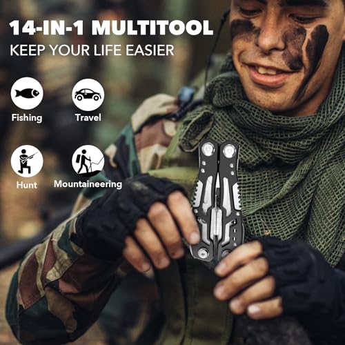 Fangfo 14-in-1 Multitool with Safety Locking – Professional Stainless Steel Pliers, Knife, Bottle Opener, Screwdriver, 10 Pack