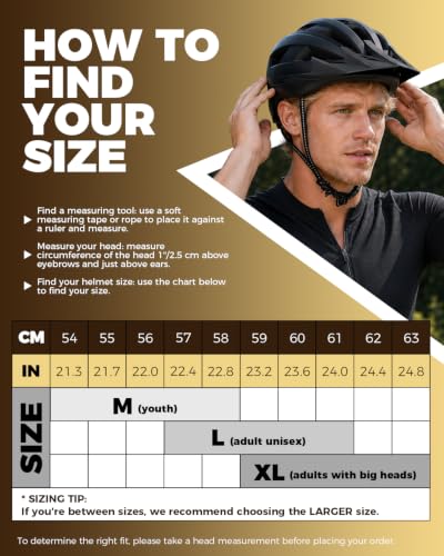 Bike Helmet for Adults with Visor & Goggles, Rear Light, Black, L Size (57-61cm)