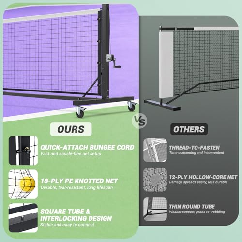 TYRSEN Pro 22ft Pickleball Net with Hand Crank Tension System, Black & White, Heavy-Duty Frame, Portable for Indoor/Outdoor Courts