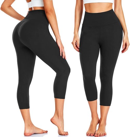 FULLSOFT Capri Leggings for Women - High Waisted Tummy Control | 3 Pack Black Yoga Pants