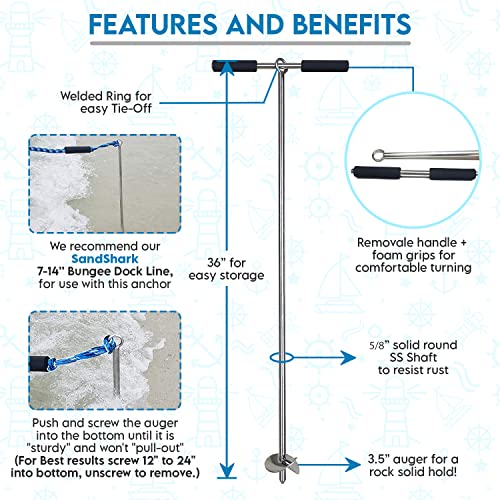 36-Inch Boat Anchor for Shallow Water & Sandbar - Stainless Steel Kayak, Jet Ski, Pontoon Anchor