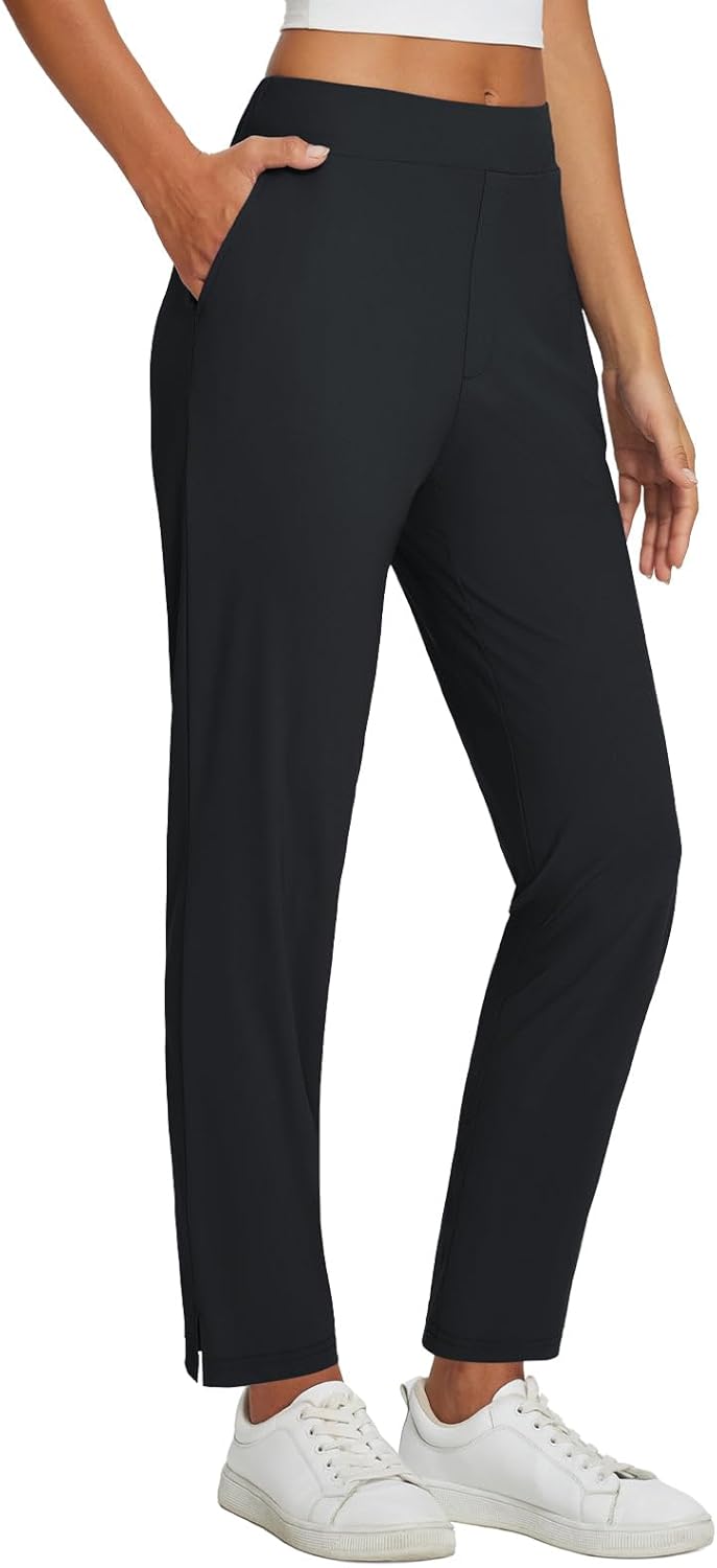 Baleaf Women's Stretch Travel Pants - Dressy Slacks with Zipper Pockets for Work & Golf | Casual Comfort