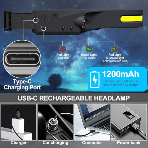 Lytoybe Black 12-Pack Rechargeable Headlamps 1000 Lumens, 6 Modes, 230° Wide Beam, Waterproof USB-C for Camping, Hiking, Running