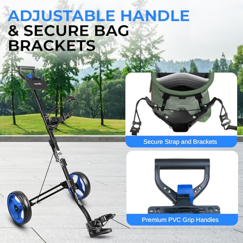 SereneLife Golf Push Cart with Adjustable Handle & Scorecard Holder - Lightweight Foldable Design