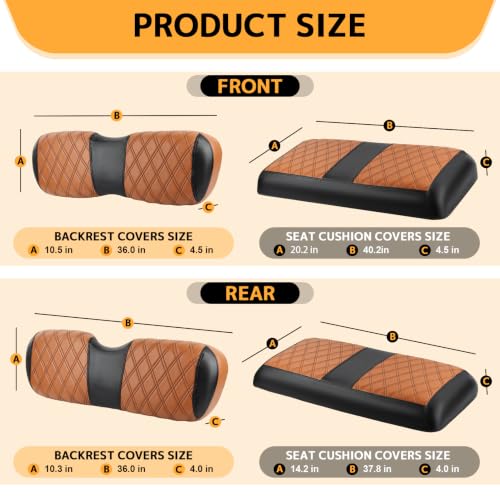 JAOGAUS Custom Fit Golf Cart Seat Covers for EZGO TXT 1994-2013 & RXV 2008-2026, Orange & Black, Front & Rear
