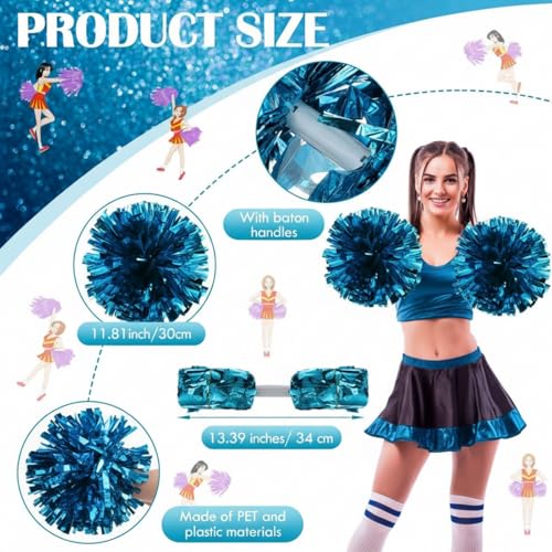 WILLBOND Lake Blue Cheerleading Pom Poms with Baton Handles - 48 Pairs