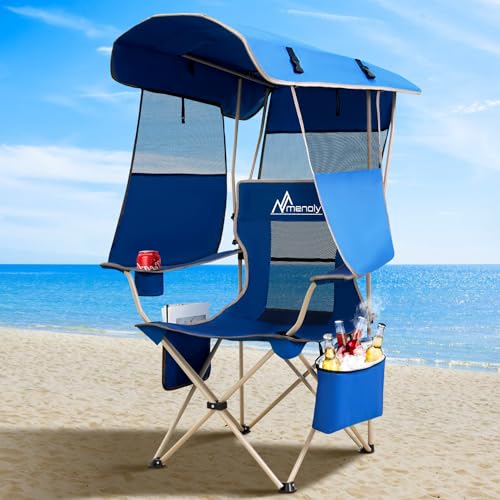 Folding Camping Chair with Shade Canopy and Cooler Bag for Outdoor Activities