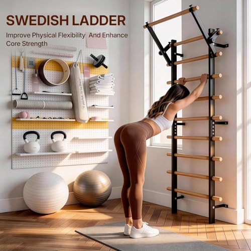 Swedish Ladder with Bars - Wooden Stall Bar for Body Stretching & Strength Training