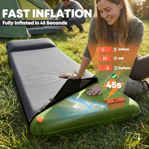 KASBAH Green Self-Inflating Camping Sleeping Pad with Electric Pump, 4" Ultra-Thick Foam, R-Value 9.5, 4 Season Mattress for Tent & Car Travel