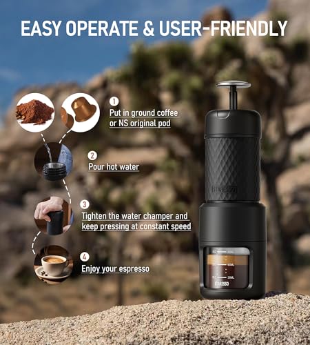 STARESSO Classic Manual Espresso Maker Black - Portable 2-in-1 Travel Coffee Machine