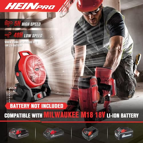 HEINPRO Battery Powered Fan for Milwaukee M18 18V Cordless Jobsite Cooling