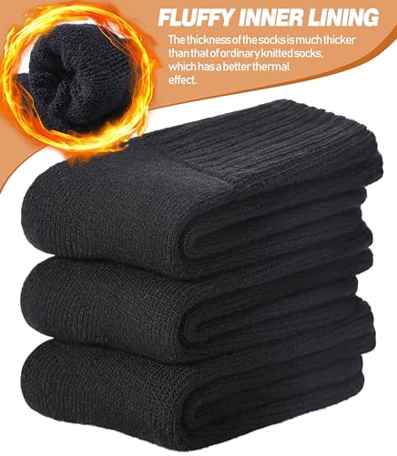 DYW Womens Merino Wool Thermal Boot Socks 3 Pairs Black Winter Cozy Hiking & Work