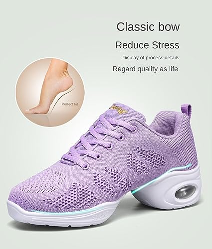 Women's Air Cushion Jazz Dance Sneakers - Breathable Mesh, Thick Sole, Black, Size 7
