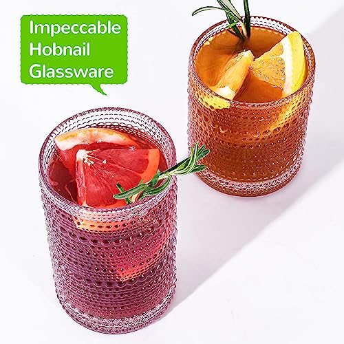 Lvtrupc Vintage Hobnail Drinking Glasses Set of 12 - 14oz & 11oz Glassware for Cocktail, Juice, Water, and More