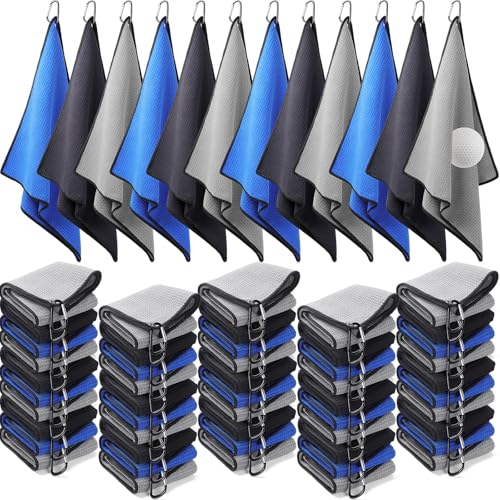 Batiyeer Bulk Golf Towels 16x16 Inches with Clips - Assorted Colors, Pack of 50