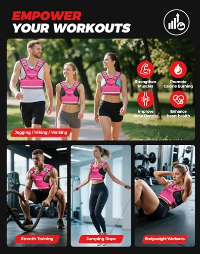 Pink Weighted Vest for Women 20-32 Lb Removable Weights Adjustable Fitness Rucking