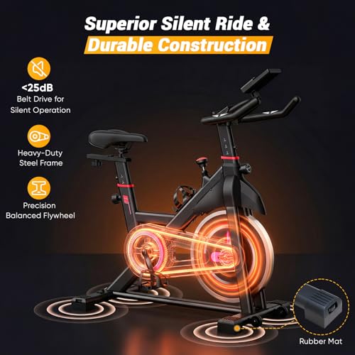 NEWBULIG Adjustable Home Exercise Bike with App Connectivity, Quiet Magnetic Resistance