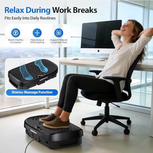 Glorygym Black Large Vibration Plate Exercise Machine for Weight Loss & Full Body Workout with Resistance Bands
