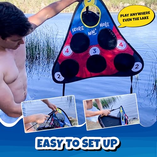Skip NN' HOLE Pool Cornhole Game Set for All Ages - Floating Water Toy with 2 Targets