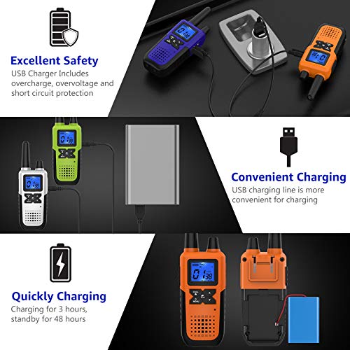 Topsung Long Range Walkie Talkies for Adults with Earpieces - Blue/Green/Orange/Silver, Rechargeable NOAA