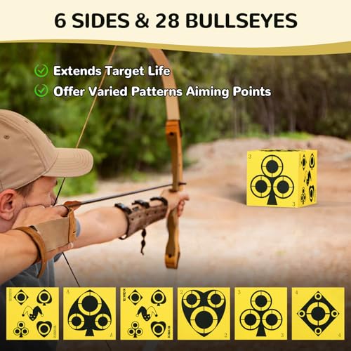 Kalkal Yellow Foam Archery Target, 6-Side Self-Healing Block with Carry Handle