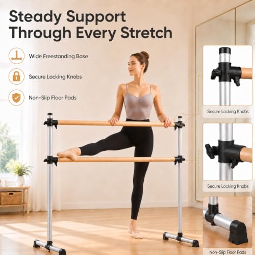 UMEKEN Solid Wood Ballet Barre - 4ft Adjustable Portable Dance Bar for Home & Studio