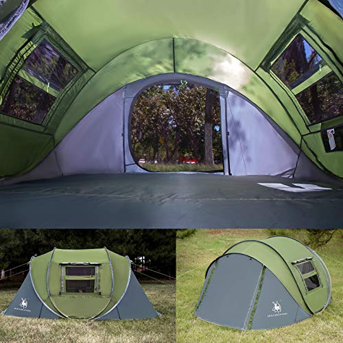 HUI LINGYANG Green 4-Person Pop-Up Camping Tent Waterproof Instant Setup