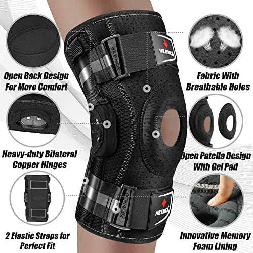 NEENCA Large Black Hinged Knee Support Brace for Pain Relief & Injury Recovery