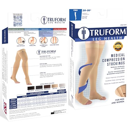 Truform 20-30 mmHg Compression Stockings Thigh High Open Toe Beige Medium