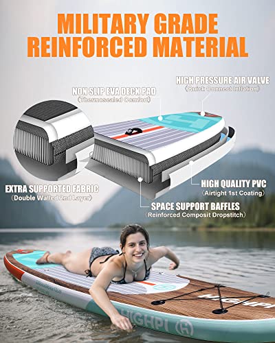 Highpi Classic Wood Inflatable Stand Up Paddle Board 11ft for Youth & Adults
