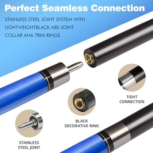 Fiberglass Pool Cue 58 Inch Professional Billiard Stick with 12.7mm Tip - Blue / 21oz