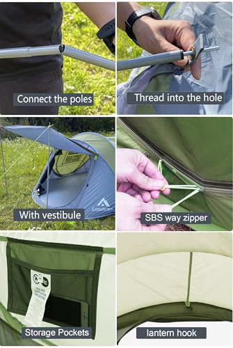 4 Person Waterproof Pop Up Tent - Green, 110x78x51 Inches | Easy Instant Setup for Camping & Hiking