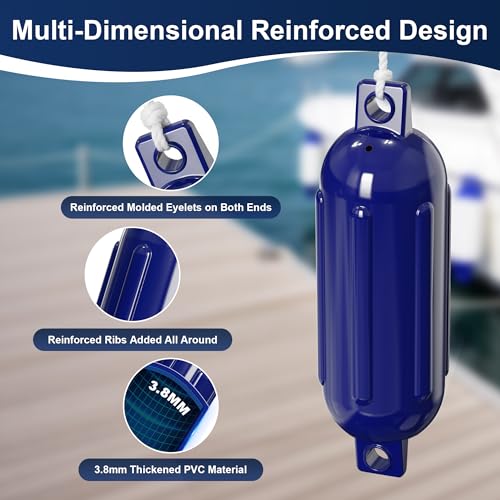 K-Musculo 8.5 Inch x 27 Inch Marine Boat Fender - Navy Blue 4 Pack for Docking, UV & Saltwater Resistant