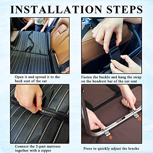 Heart Horse Black Foldable Non-Inflatable Car Mattress with Adjustable Brackets for SUV Truck Back Seat Travel Camping Pet
