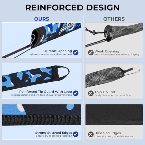 Blue Camo Fishing Rod Sleeves Set for Casting & Spinning Rods - 4 Pcs