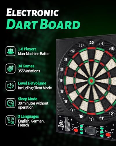 WIN.MAX Green Electronic Dart Board for Adults - Classic Soft Tip with Auto Scoring