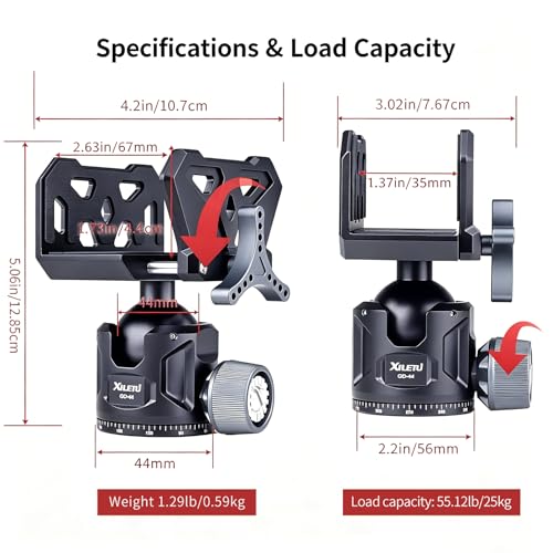 Adjustable Tripod Ball Head for Hunting & Shooting - CNC Aluminum, 55lb Load Capacity