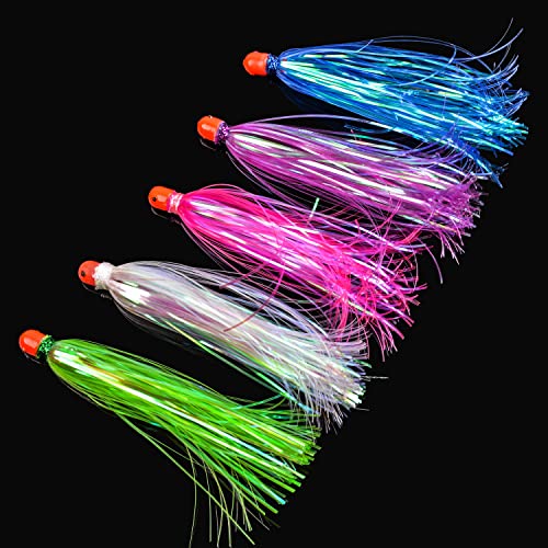 Purple 8pcs Fishing Mylar Skirt Trolling Lures 5.2in 3/8 oz Offshore