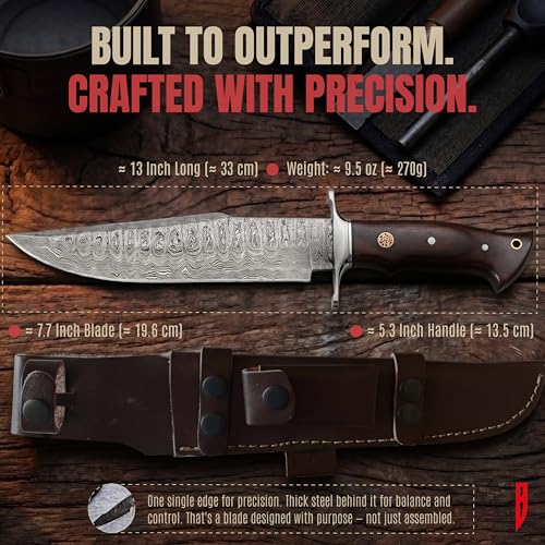 Raptor Damascus Bowie Steel Fixed Knife Handmade 13-Inch Outdoor Bushcraft