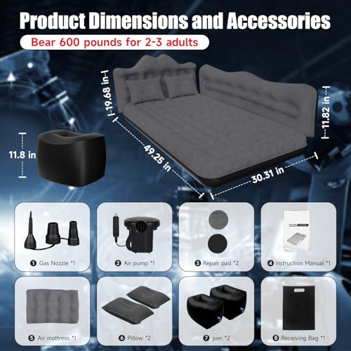 DikaSun Black Car Air Mattress Inflatable SUV & Truck Camping Bed with Pump & Pillows