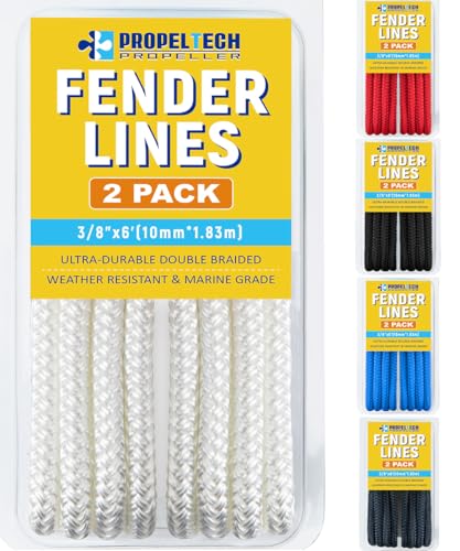Marine Nylon Fender Lines 3/8" x 6' - White Boat Docking Ropes, Reinforced Eye Loop