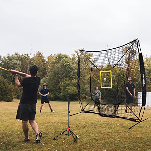 Black 7x7 Baseball Softball Practice Net with Tee, Ball Caddy & Strike Zone