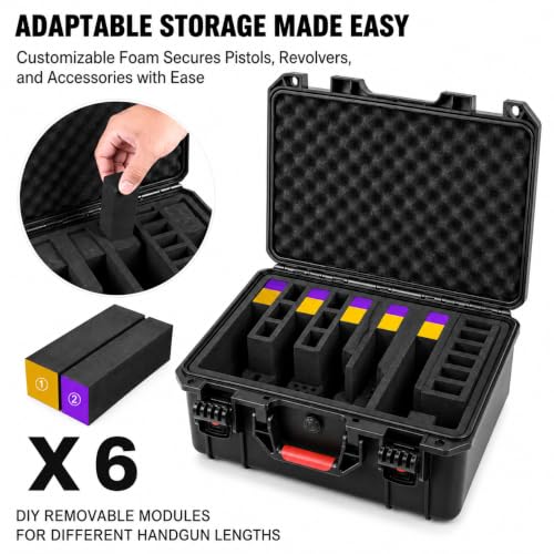 Big Case Gun Case for 6 Pistols & 11 Magazines with TSA Locks – Waterproof Impact-Resistant Pistol Storage