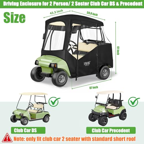 Old 10L0L Waterproof 4-Sided Golf Cart Enclosure for Club Car DS & Precedent, 2 Passenger, Black/Transparent
