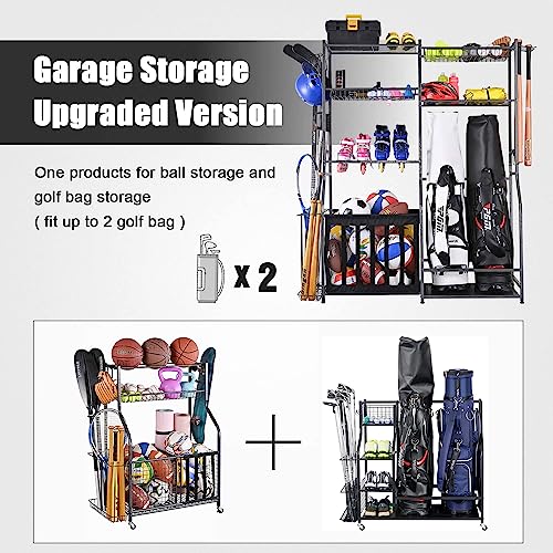 Sports Equipment Organizer with Golf Bag Storage and Accessories Rack